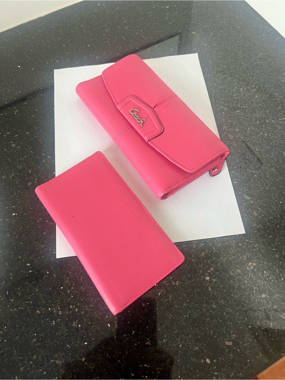 Coach Hot Pink Leather Wallet and Card Holder Set